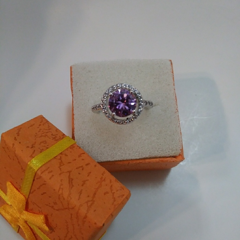Purple round cut CZ fashion ring